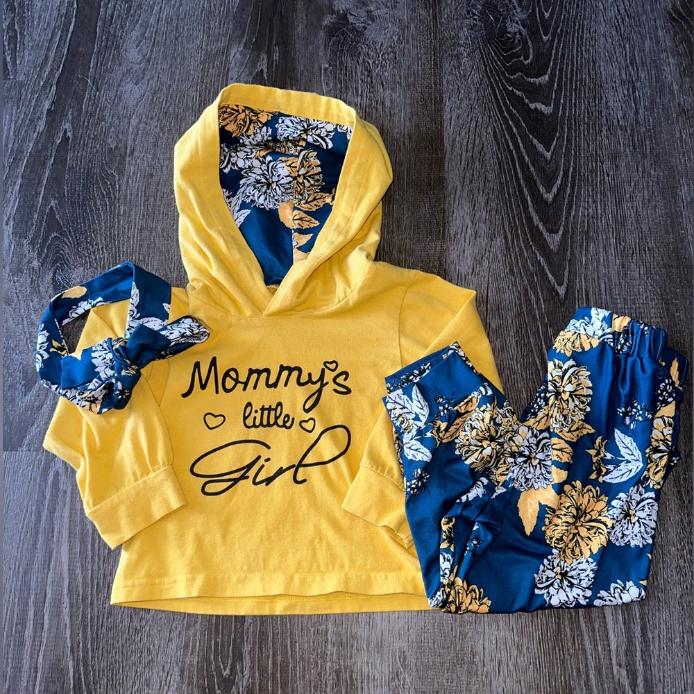 Toddler Matching Hoodie and Pants set w/ matching headband